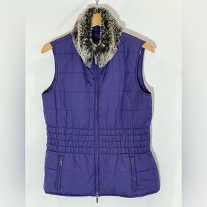 SPANNER QUILTED PUFFER VEST HAS REMOVEABLE FAUX FUR COLLAR SIZE MEDIUM